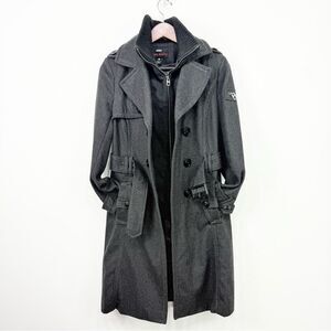 Miss Sixty Wool Double Breasted Pea Coat Trench in Charcoal Gray